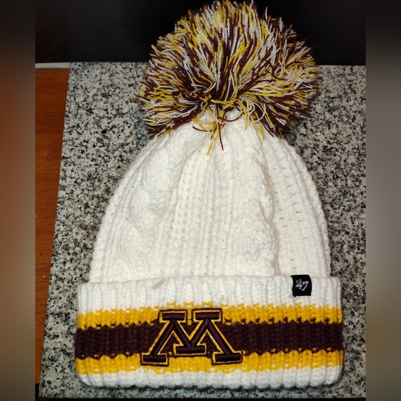 47 Accessories - White and Yellow Kids Pom-Pom Beanie